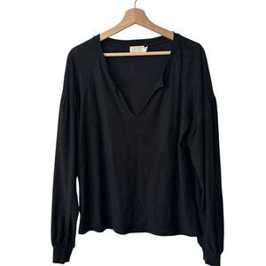 Nation LTD M Top Black Puff Sleeve V Neck Pima Cotton Capsule Basic Shirt